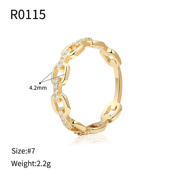 Wholesale Women's Geometric Copper Real Gold Plated Diamond Ring Retro Simple Jewelry