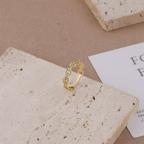 Wholesale Women's Geometric Copper Real Gold Plated Diamond Ring Retro Simple Jewelry