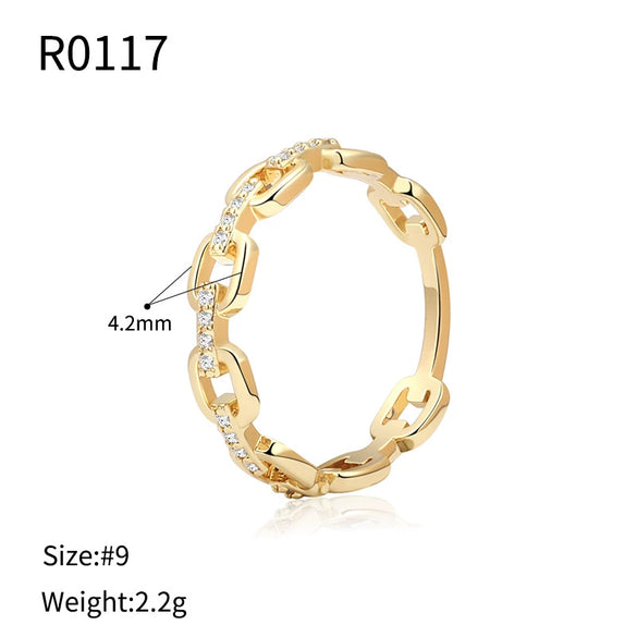 Wholesale Women's Geometric Copper Real Gold Plated Diamond Ring Retro Simple Jewelry