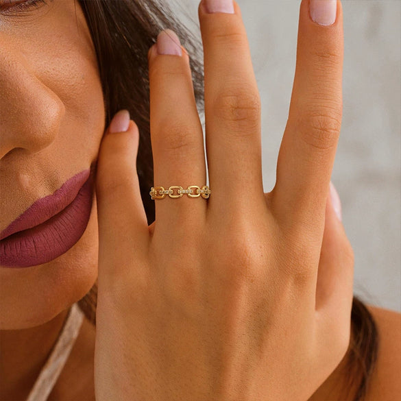 Wholesale Women's Geometric Copper Real Gold Plated Diamond Ring Retro Simple Jewelry