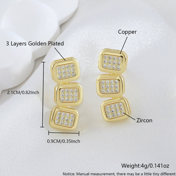Wholesale Women's Geometric Copper Stud Earrings With Square Diamonds Ultrashiny Electroplated