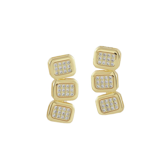 Wholesale Women's Geometric Copper Stud Earrings With Square Diamonds Ultrashiny Electroplated