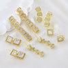 Wholesale Women's Geometric Copper Stud Earrings With Square Diamonds Ultrashiny Electroplated