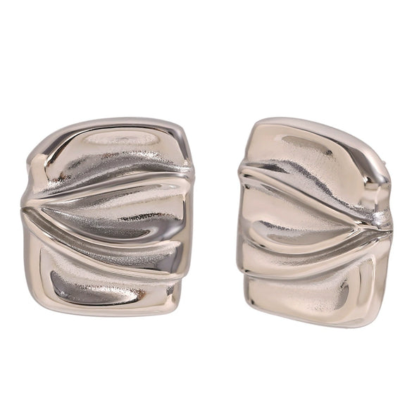 Wholesale Women's Geometric Creative Stainless Steel 18K Gold Plated Rectangular Irregular Pleated Earrings