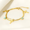 Wholesale Women's Geometric Cross Doublelayer Stainless Steel Goldplated Bracelet With Turquoise Pendant