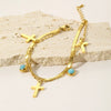 Wholesale Women's Geometric Cross Doublelayer Stainless Steel Goldplated Bracelet With Turquoise Pendant