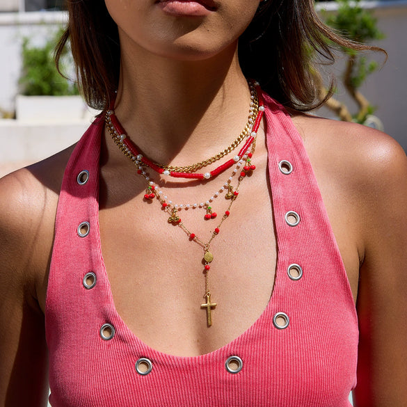 Wholesale Women's Geometric Cross Long Yshaped Necklace Electroplated Titanium Steel And Stainless Steel Jewelry