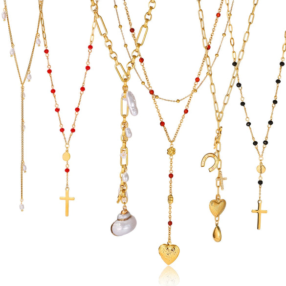 Wholesale Women's Geometric Cross Long Yshaped Necklace Electroplated Titanium Steel And Stainless Steel Jewelry
