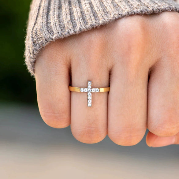 Wholesale Women's Geometric Cross Ring S925 Sterling Silver Dyed Black Electroplated