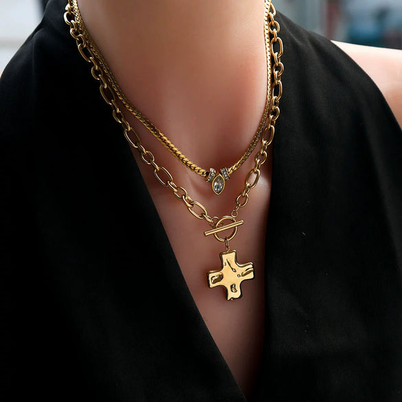 Wholesale Women's Geometric Cross Stainless Steel Electroplated Necklace