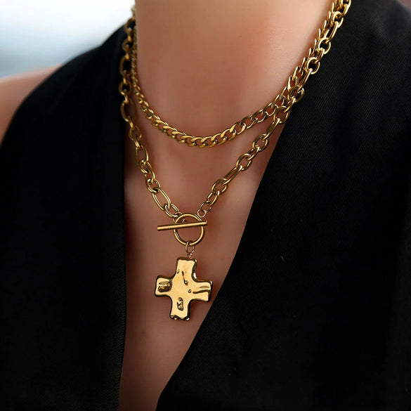 Wholesale Women's Geometric Cross Stainless Steel Electroplated Necklace