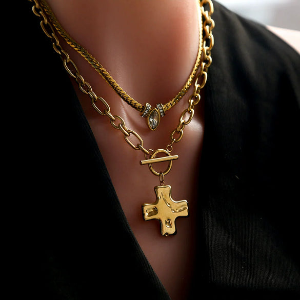 Wholesale Women's Geometric Cross Stainless Steel Electroplated Necklace