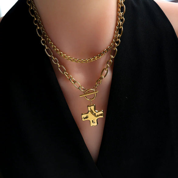 Wholesale Women's Geometric Cross Stainless Steel Electroplated Necklace