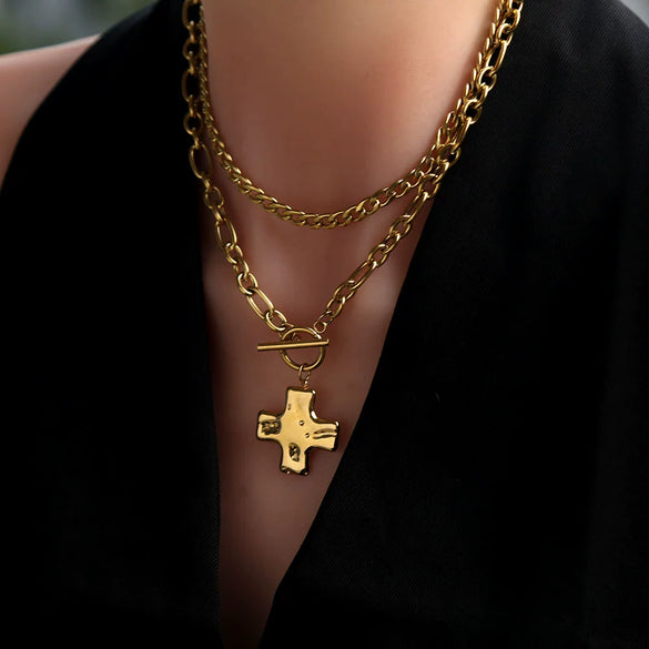 Wholesale Women's Geometric Cross Stainless Steel Electroplated Necklace