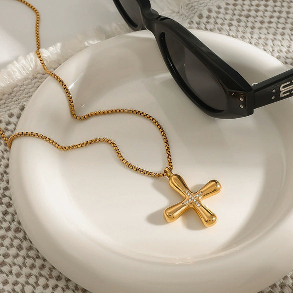 Wholesale Women's Geometric Cross Titanium Steel And Stainless Steel Electroplated Necklace Jewelry