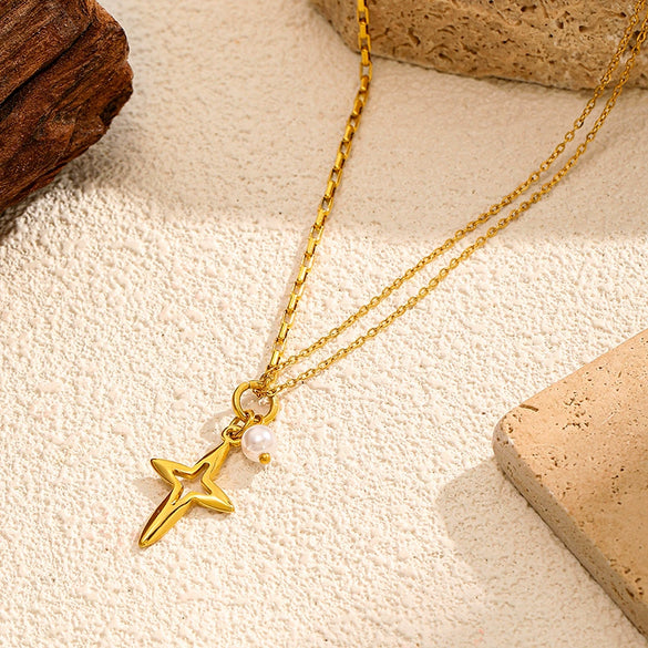 Wholesale Women's Geometric Cross Titanium Steel Stainless Steel Necklace With Vacuum Real Gold Plating In Pvd Furnace