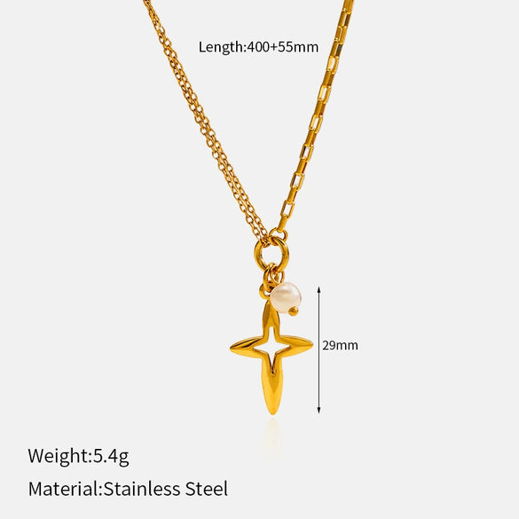 Wholesale Women's Geometric Cross Titanium Steel Stainless Steel Necklace With Vacuum Real Gold Plating In Pvd Furnace
