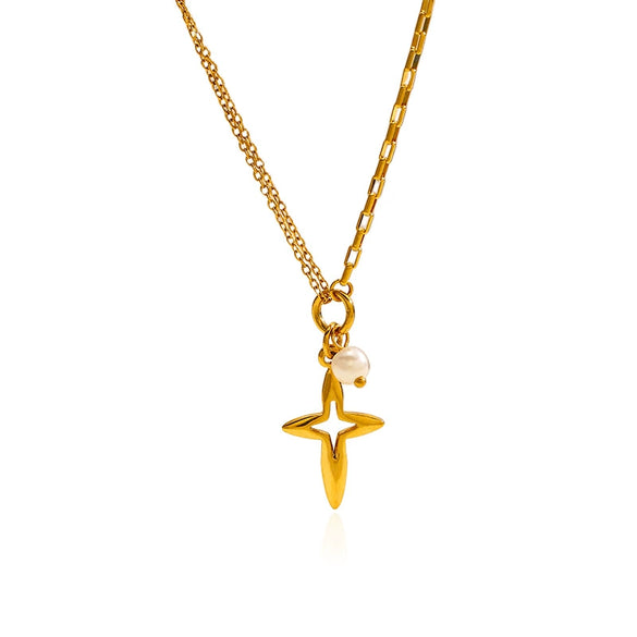 Wholesale Women's Geometric Cross Titanium Steel Stainless Steel Necklace With Vacuum Real Gold Plating In Pvd Furnace