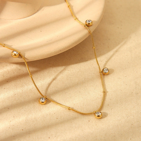 Wholesale Women's Geometric Cross Zircon Pendant Titanium Steel Necklace With 18K Gold Plating And Polishing