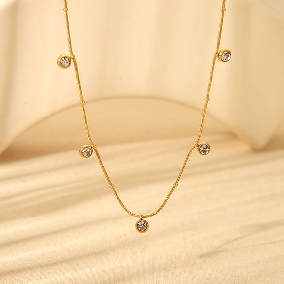 Wholesale Women's Geometric Cross Zircon Pendant Titanium Steel Necklace With 18K Gold Plating And Polishing