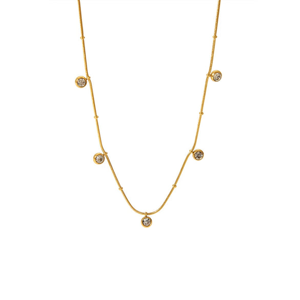Wholesale Women's Geometric Cross Zircon Pendant Titanium Steel Necklace With 18K Gold Plating And Polishing
