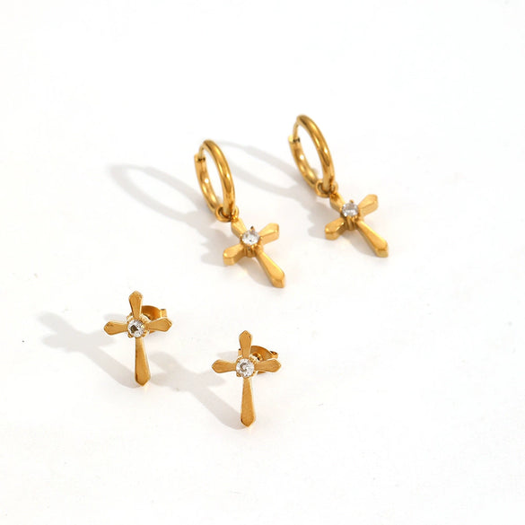 Wholesale Women's Geometric Crossshaped Stainless Steel Electroplated Earrings