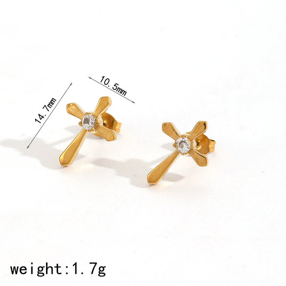 Wholesale Women's Geometric Crossshaped Stainless Steel Electroplated Earrings