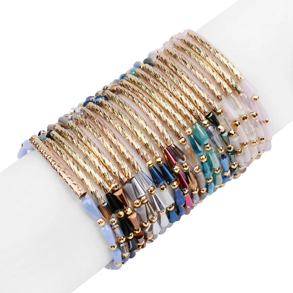 Wholesale Women's Geometric Crystal Beaded Elastic Bracelet