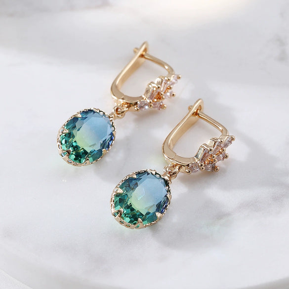 Wholesale Women's Geometric Crystal Glass Gold Plated Electroplated Retro Earrings