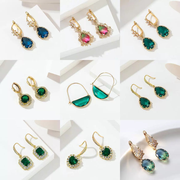 Wholesale Women's Geometric Crystal Glass Gold Plated Electroplated Retro Earrings