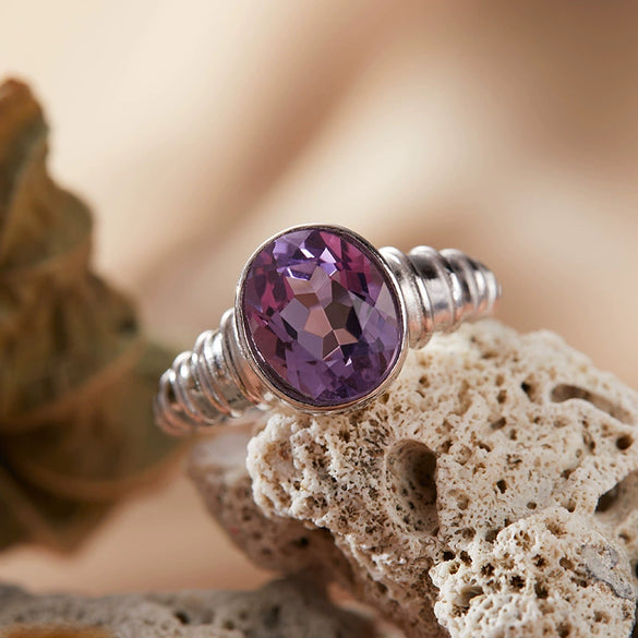 Wholesale Women's Geometric Crystal Ring Set With Gemstones S925 Sterling Silver Natural Color Topaz Amethyst