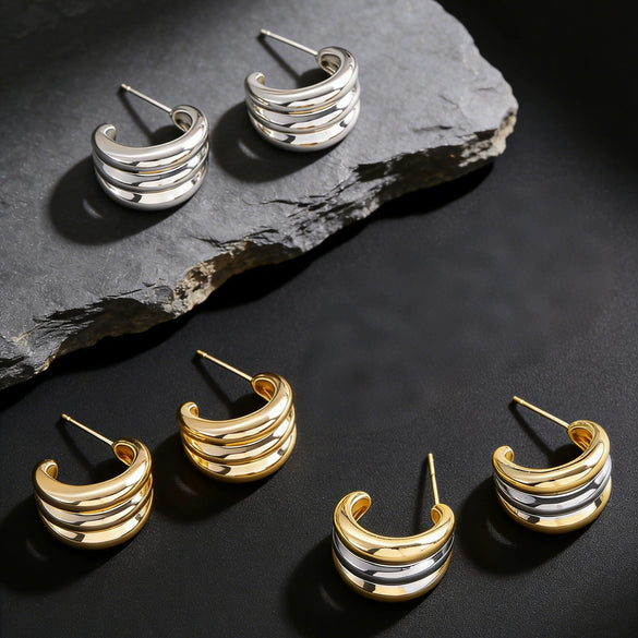 Wholesale Women's Geometric Cshaped Electroplated Zinc Alloy Earrings With 14K Gold Ear Needles