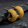 Wholesale Women's Geometric Cshaped Grid Diamondshaped Stainless Steel Goldplated Earrings