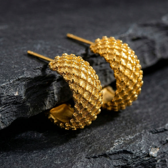 Wholesale Women's Geometric Cshaped Grid Diamondshaped Stainless Steel Goldplated Earrings