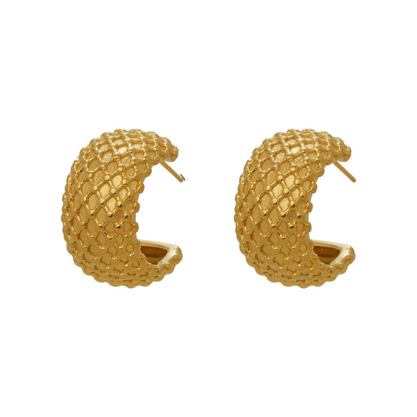 Wholesale Women's Geometric Cshaped Grid Diamondshaped Stainless Steel Goldplated Earrings