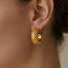 Wholesale Women's Geometric Cshaped Grid Diamondshaped Stainless Steel Goldplated Earrings