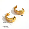 Wholesale Women's Geometric Cshaped Stainless Steel Diamondencrusted Earrings With Pvd Furnace Vacuum Real Gold Plating Light Luxury Style