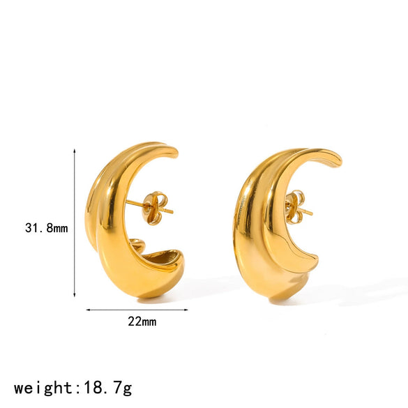 Wholesale Women's Geometric Cshaped Stainless Steel Earrings With Pvd Furnace Vacuum Real Gold Plating