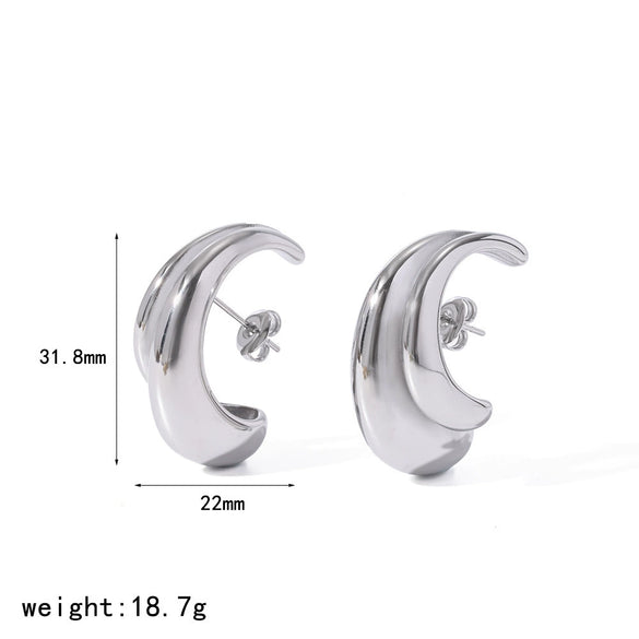 Wholesale Women's Geometric Cshaped Stainless Steel Earrings With Pvd Furnace Vacuum Real Gold Plating