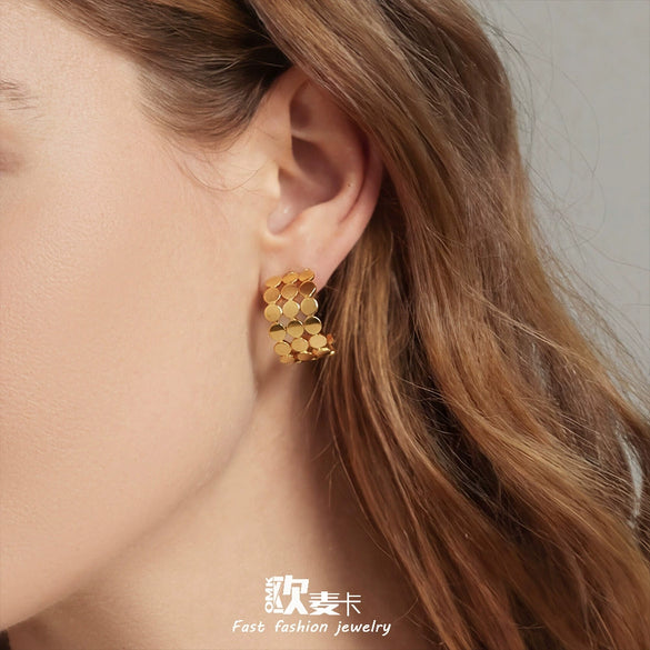Wholesale Women's Geometric Cshaped Stainless Steel Electroplated Earrings Niche Design