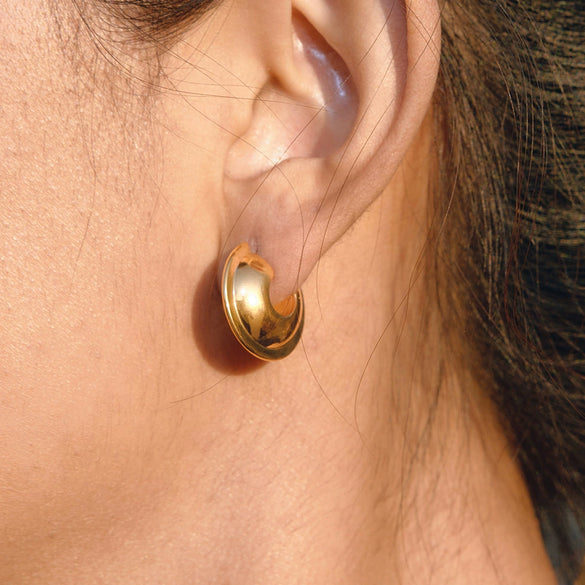 Wholesale Women's Geometric Cshaped Stainless Steel Vacuum Real Gold Plated Earrings