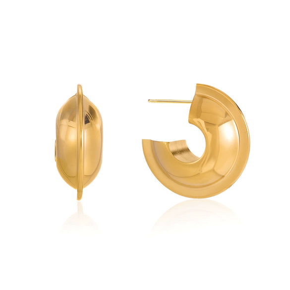 Wholesale Women's Geometric Cshaped Stainless Steel Vacuum Real Gold Plated Earrings