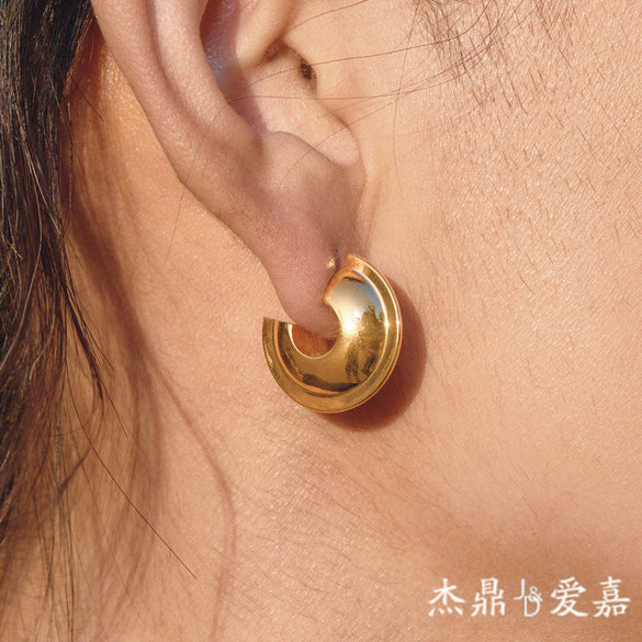 Wholesale Women's Geometric Cshaped Stainless Steel Vacuum Real Gold Plated Earrings
