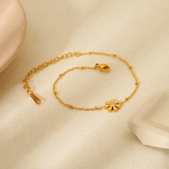 Wholesale Women's Geometric Daisy Pendant Stainless Steel 18K Gold Plated Bracelet Highend Jewelry