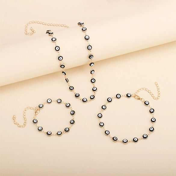 Wholesale Women's Geometric Devil's Eye Necklace Bracelet Anklet Combination Made Of Alloy With Electroplating Treatment And Bamboo Chain