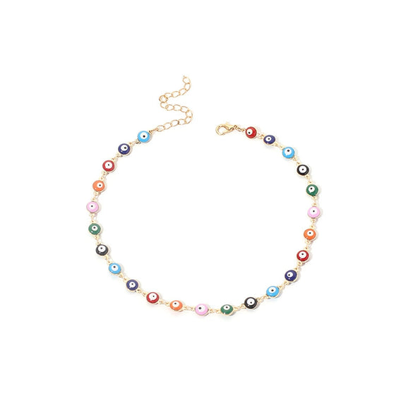 Wholesale Women's Geometric Devil's Eye Necklace Bracelet Anklet Combination Made Of Alloy With Electroplating Treatment And Bamboo Chain