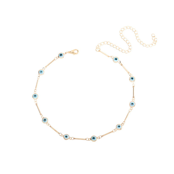 Wholesale Women's Geometric Devil's Eye Necklace Bracelet Anklet Combination Made Of Alloy With Electroplating Treatment And Bamboo Chain