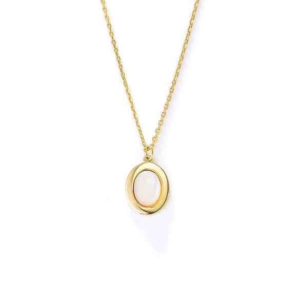 Wholesale Women's Geometric Diamond Design Oval Motherofpearl Shell Pendant Necklace With Cross Chain In 925 Sterling Silver