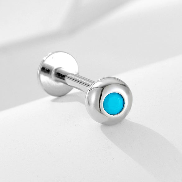 Wholesale Women's Geometric Diamond Design Turquoise Inlaid S925 Sterling Silver Body Piercing Earrings