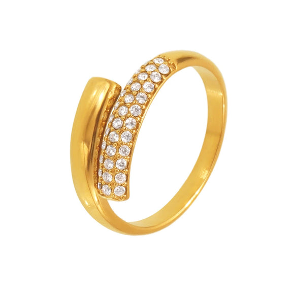 Wholesale Women's Geometric Diamond Index Finger Ring Made Of Stainless Steel And Zircon With 18K Gold Electroplating
